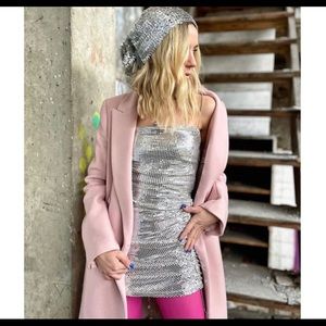 New ZARA Silver Shiny Diamanté Strappy Sexy Mini Dress